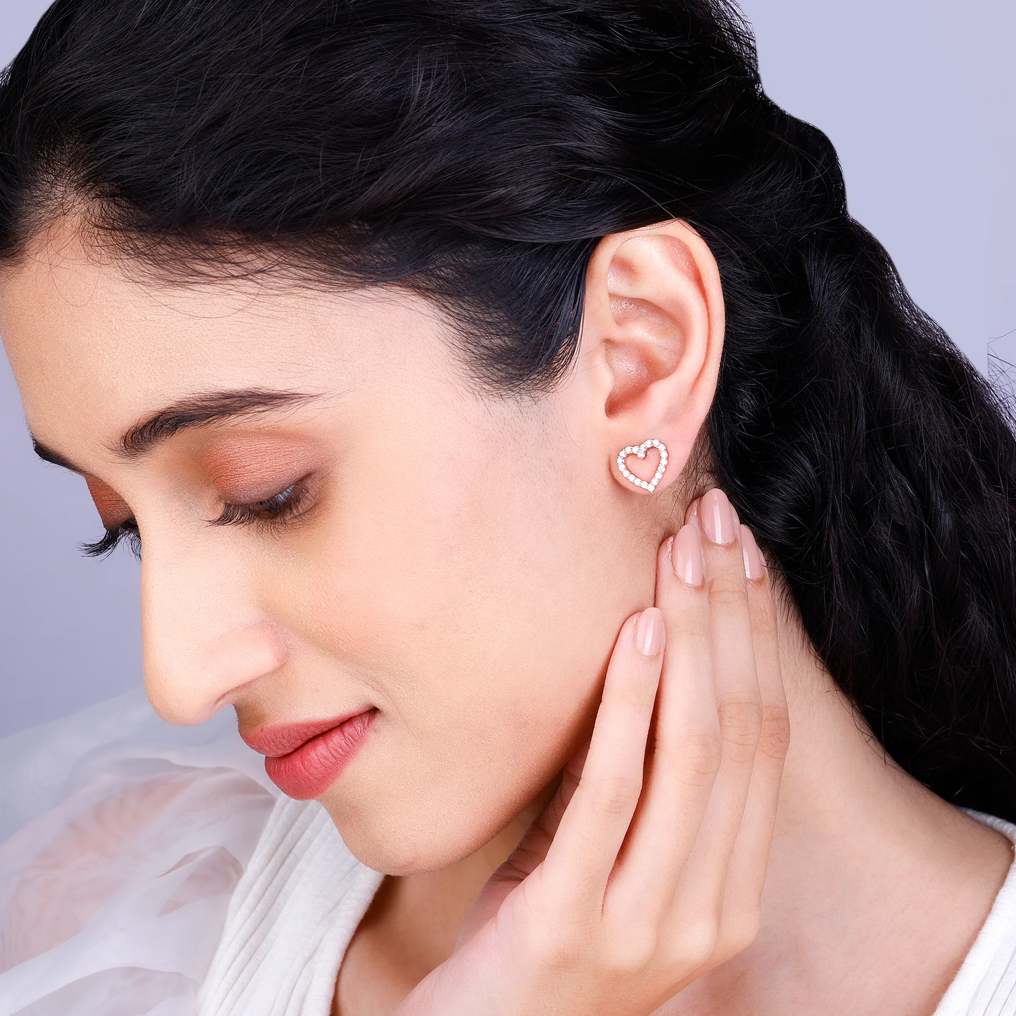 Rose Gold Studded Heart Earrings - Image 3