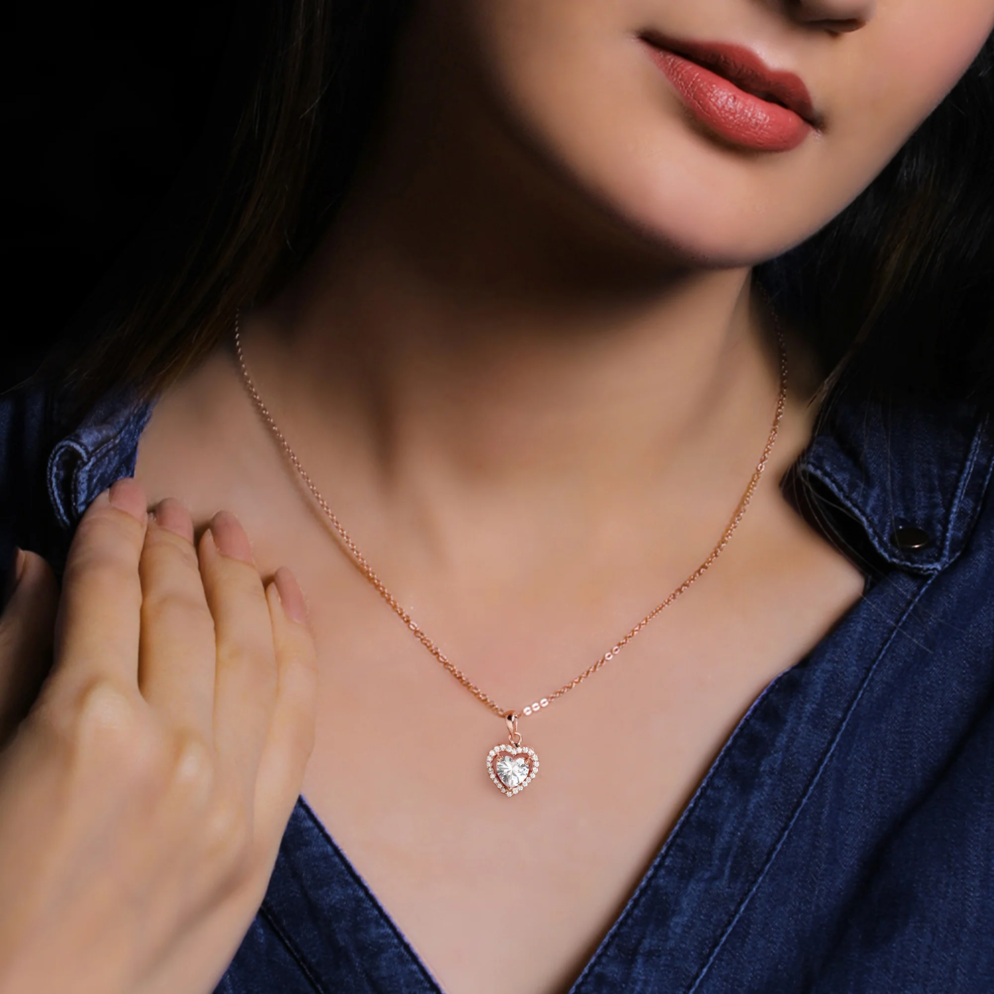 Rose Gold Studded Heart Pendant - Image 2