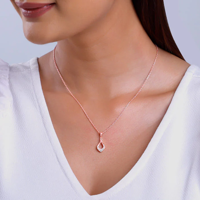 Rose Gold Stylish Drop Pendants With Link Chain - Image 3