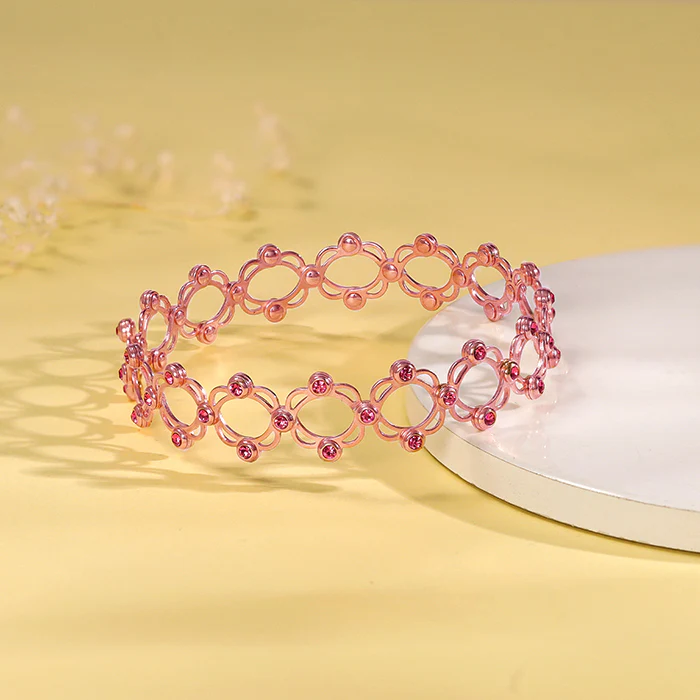 Rose Gold Supple Bracelet with Royal Pink Stones
