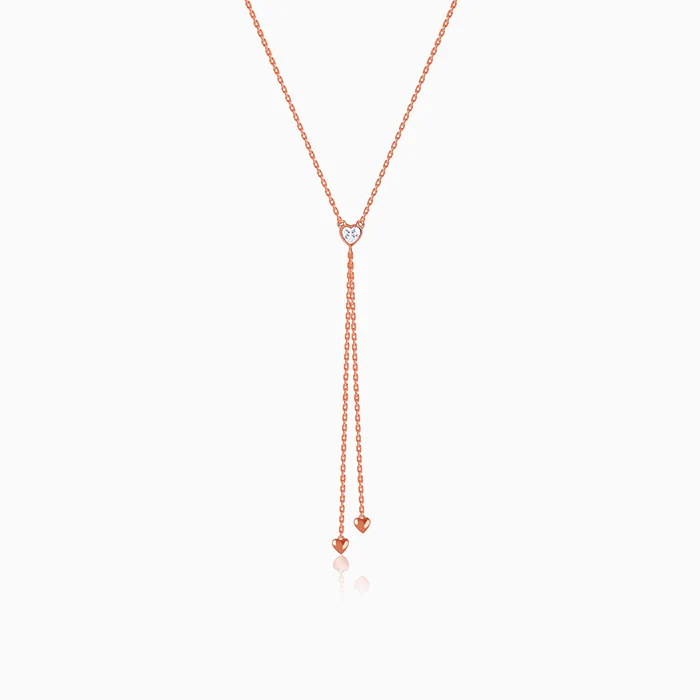 Rose Gold Three Hearts Lariat Necklace