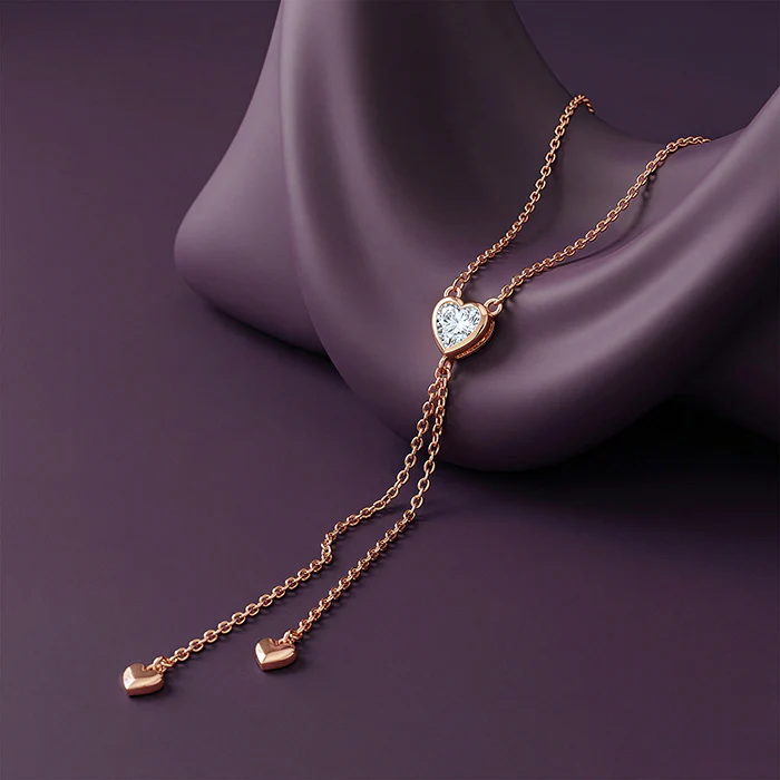 Rose Gold Three Hearts Lariat Necklace - Image 2