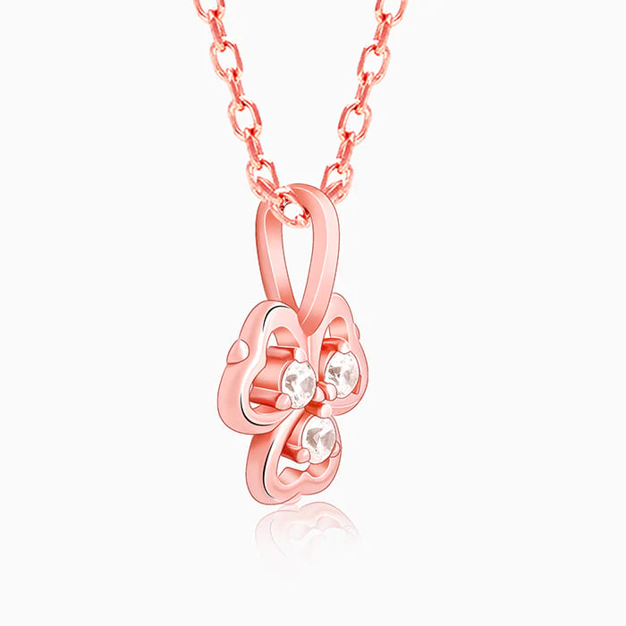 Rose Gold Three Leaf Clover Pendant With Link Chain - Image 4