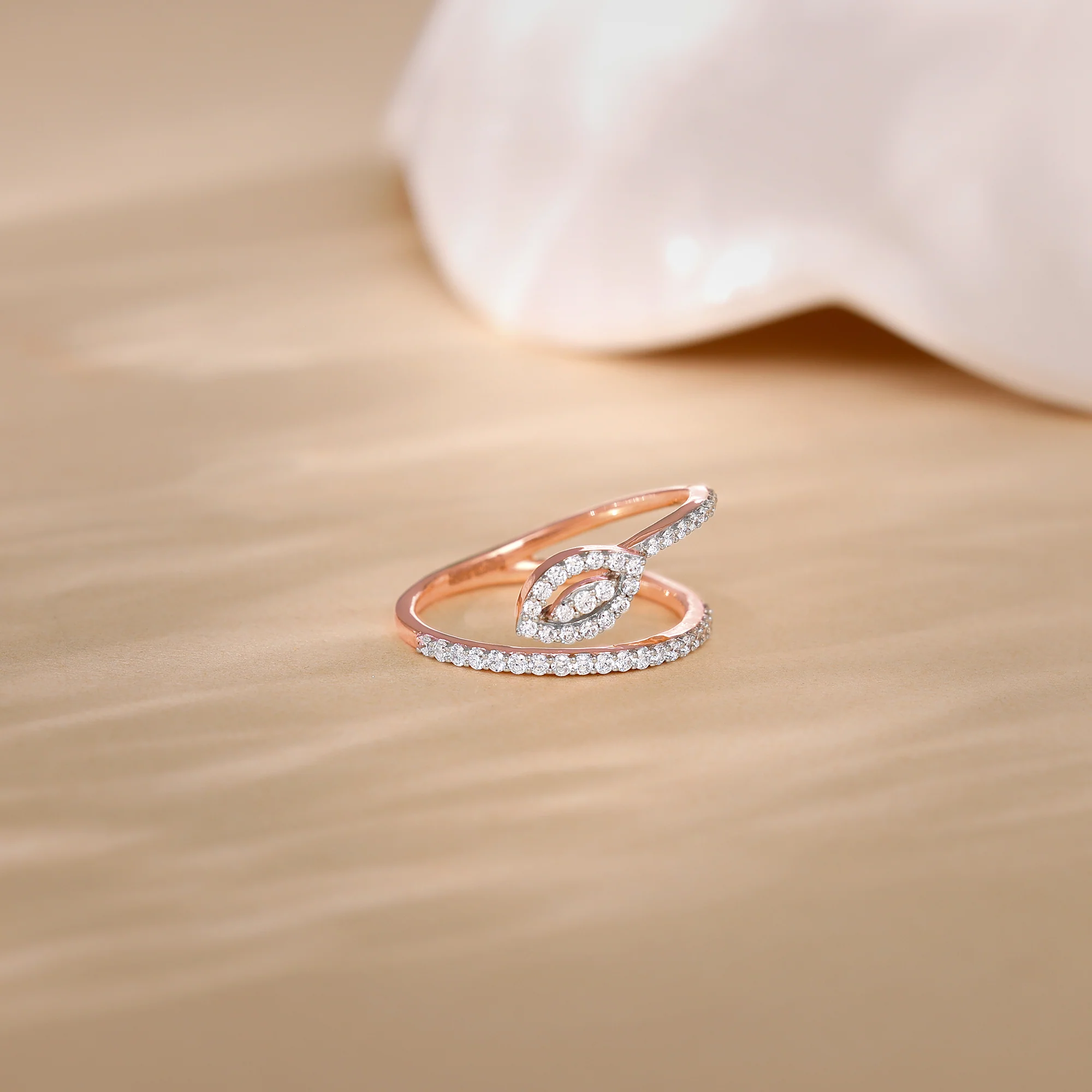 Rose Gold Wavy Bud Diamond Ring - Image 2