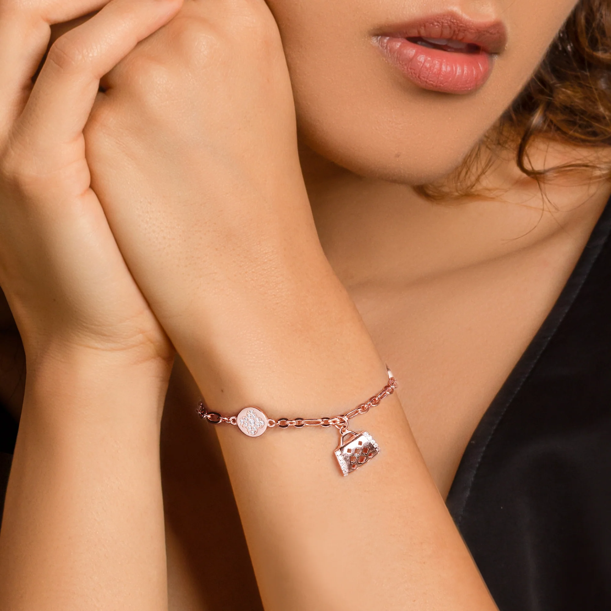 Rose Gold Weave Charm Bracelet - Image 2
