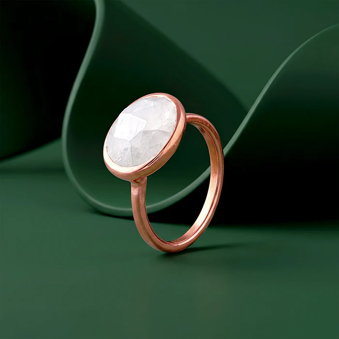 Rose Gold White Rainbow Stone Ring - Image 2