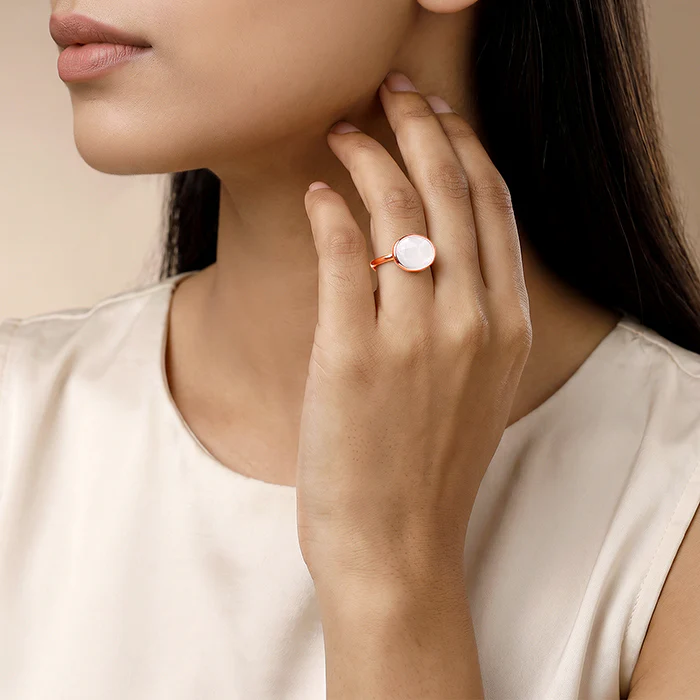 Rose Gold White Rainbow Stone Ring - Image 3