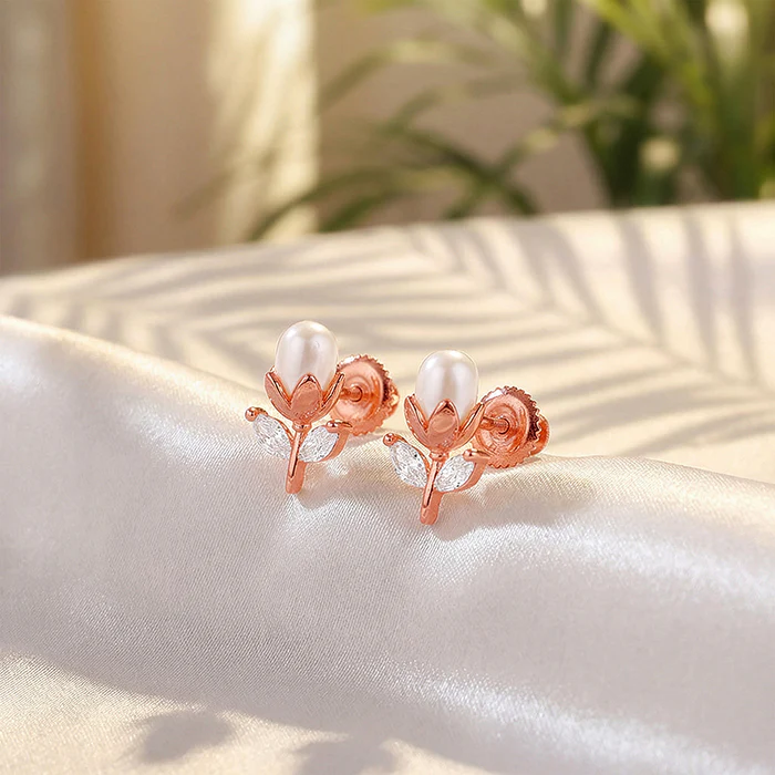 Rose Gold White Tulip Studs - Image 2