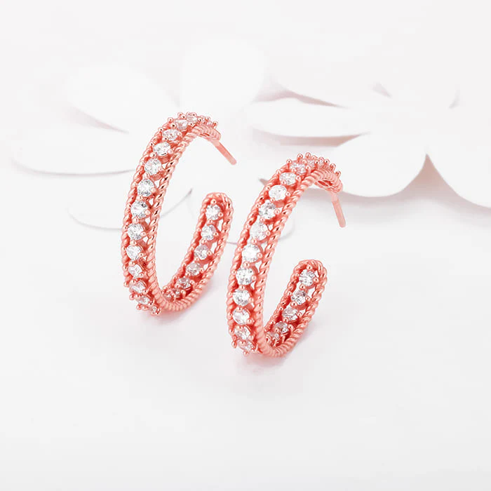 Rose Gold White Zircon Hoop Earrings - Image 2