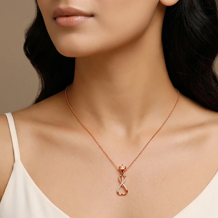 Rose Gold Zirconia Infinity Pendant With Link Chain - Image 3