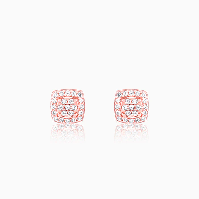 Rose Gold Zirconia Square Earrings - Image 2