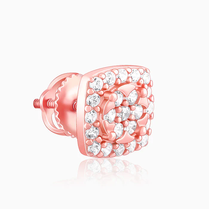 Rose Gold Zirconia Square Earrings - Image 4