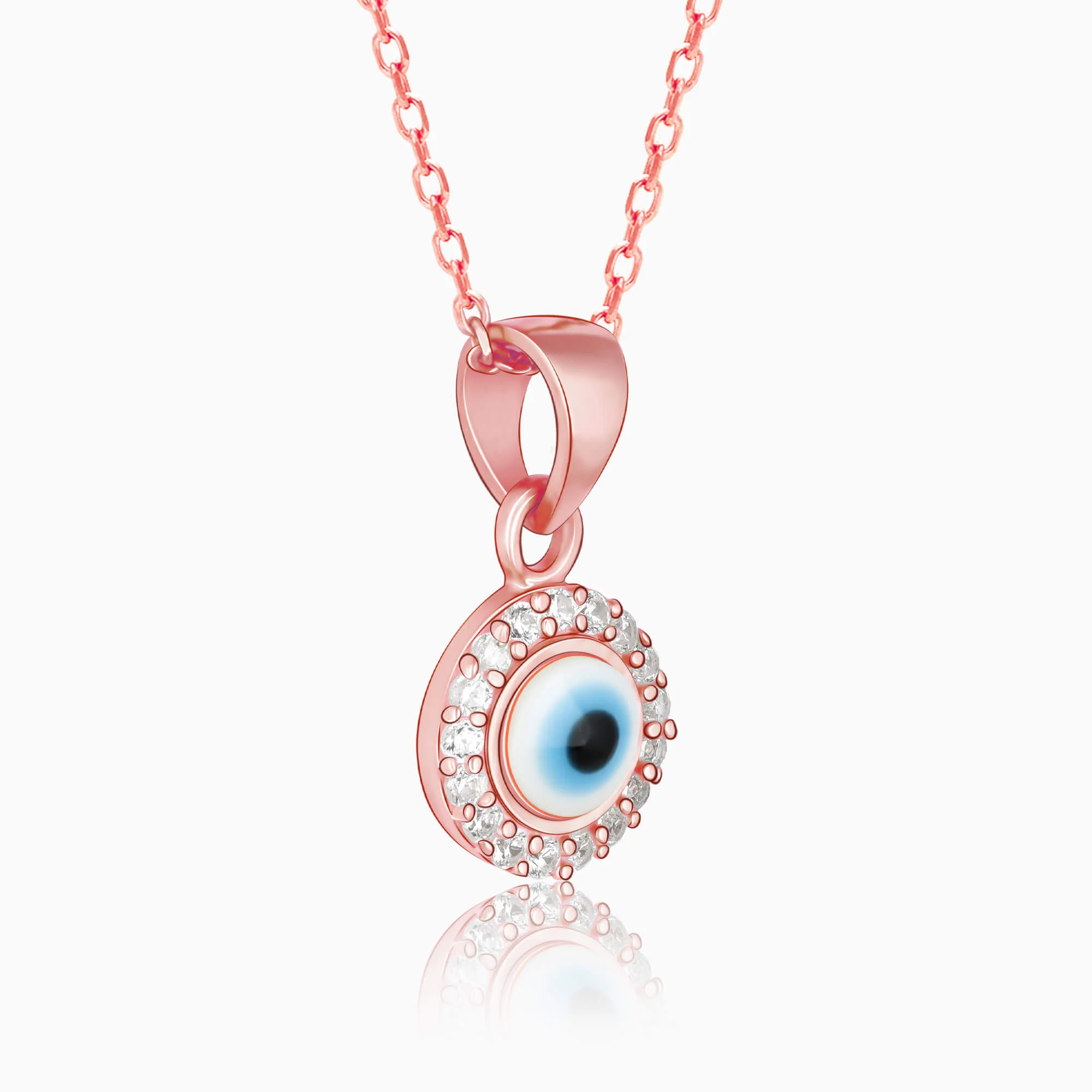 Rose Gold Studded Evil Eye Pendant - Image 6