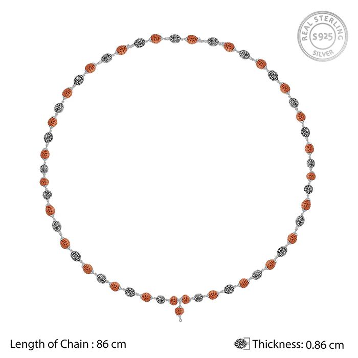 Rudraksha Oxidised Silver Chain For Him - Image 4