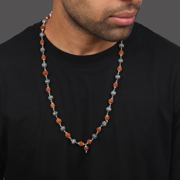Rudraksha Classic Oxidised Silver Chain For Him - Image 3