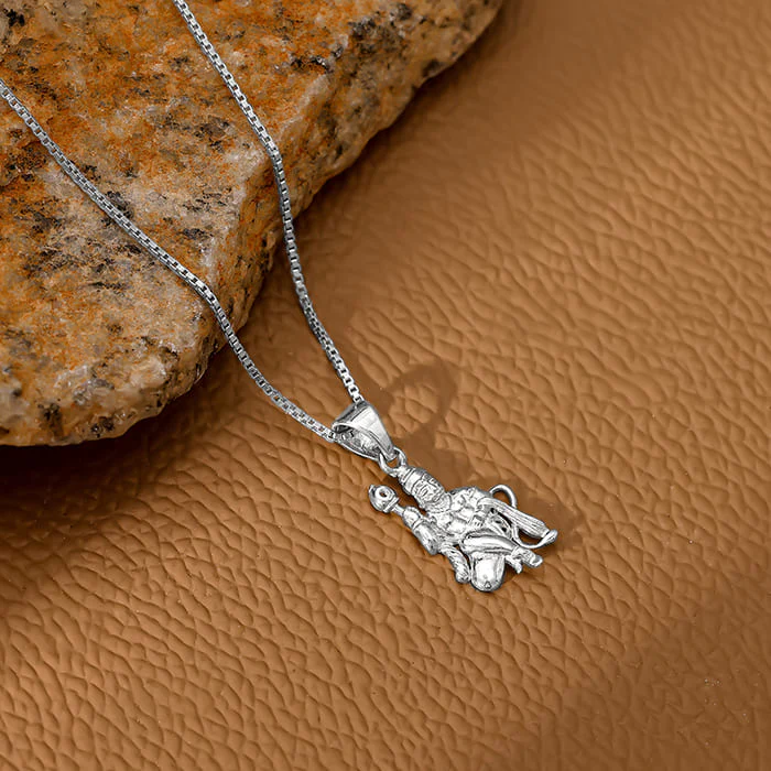 Silver Anjaneya Pendant With Box Chain For Him - Image 2