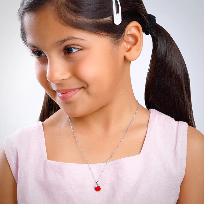 Silver Apple Kids Pendant With Link Chain - Image 3