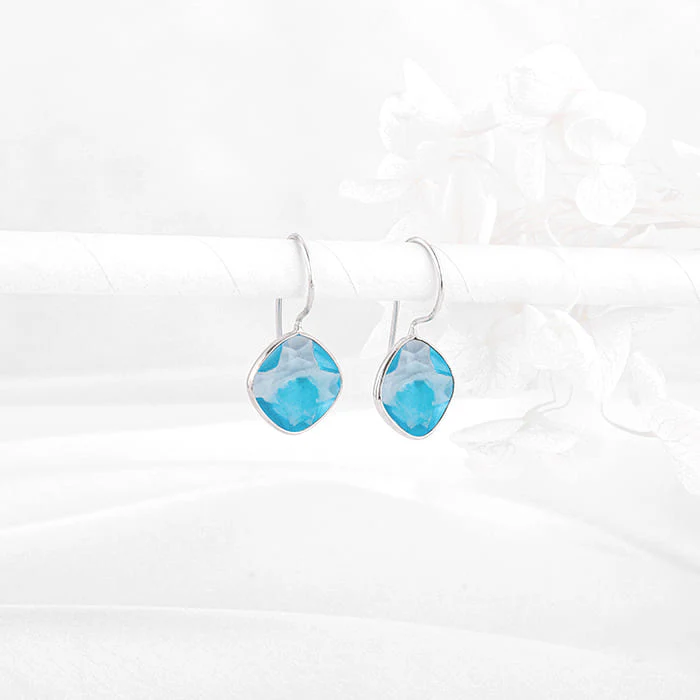 Silver Aqua Blue Crystal Earrings - Image 2