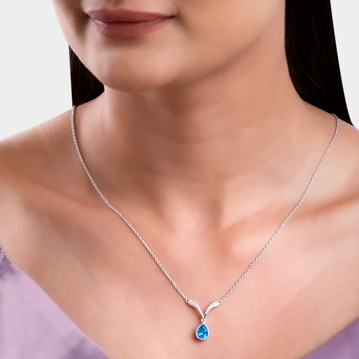 Silver Aqua Blue Necklace - Image 3