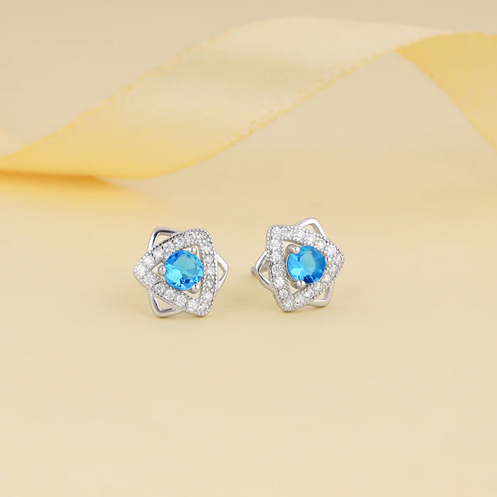 Silver Aqua Blue Star Earrings - Image 2