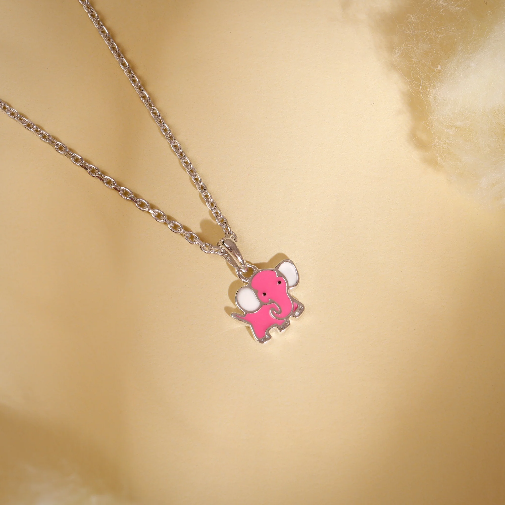 Silver Baby Elephant Kids Pendant with Link Chain - Image 2