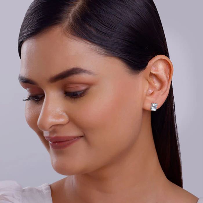 Silver Baguette Zircon Studs - Image 3