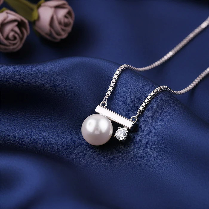 Silver Bar Pearl Necklace - Image 2
