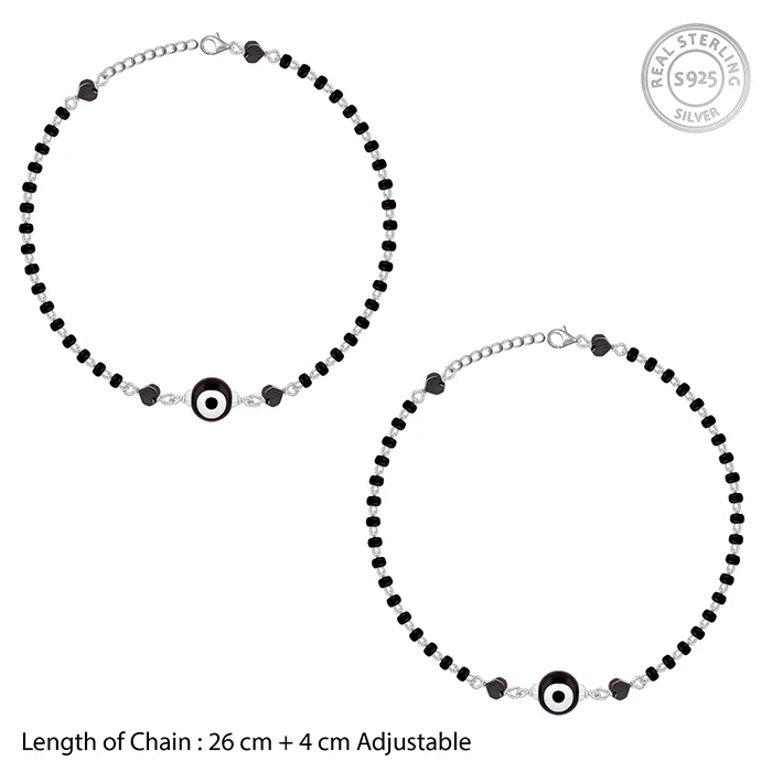 Silver Black Evil Eye Anklet - Image 3