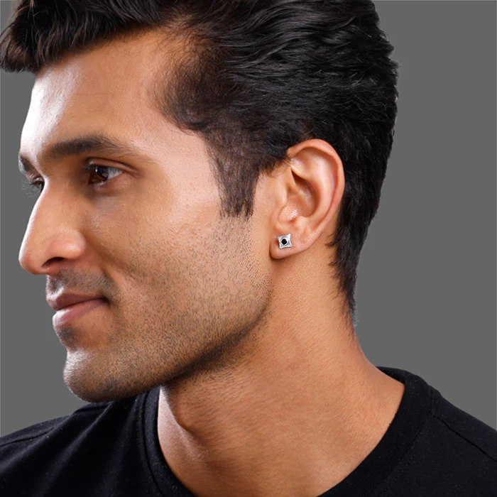 Silver Black Starburst Stud For Him - Image 4