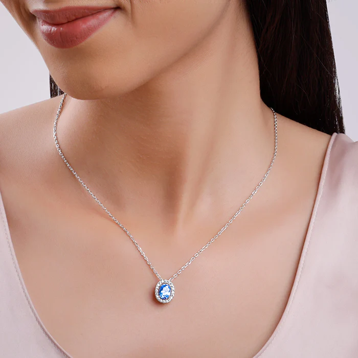 Silver Ocean Blue Stoned Pendant - Image 3