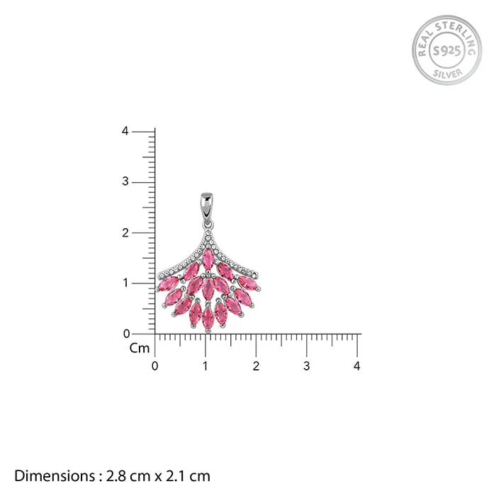 Silver Pink Floret Pendant With Link Chain - Image 5