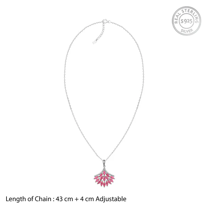 Silver Pink Floret Pendant With Link Chain - Image 6