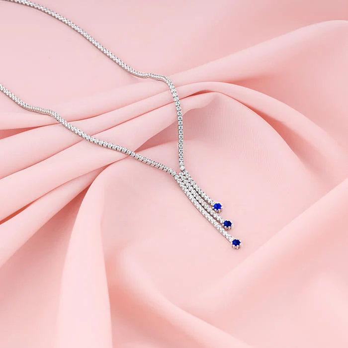 Silver Blue Lariat Necklace - Image 2