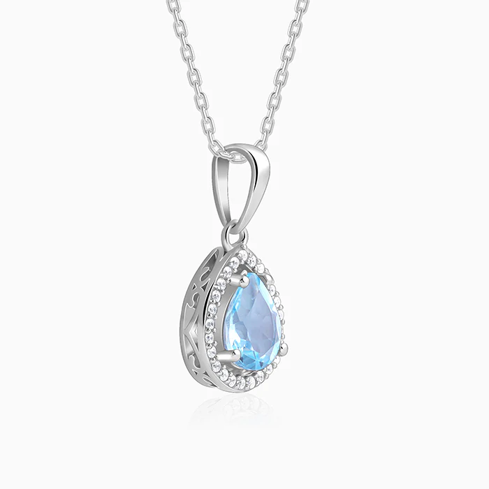 Silver Blue Topaz Pendant With Link Chain - Image 4