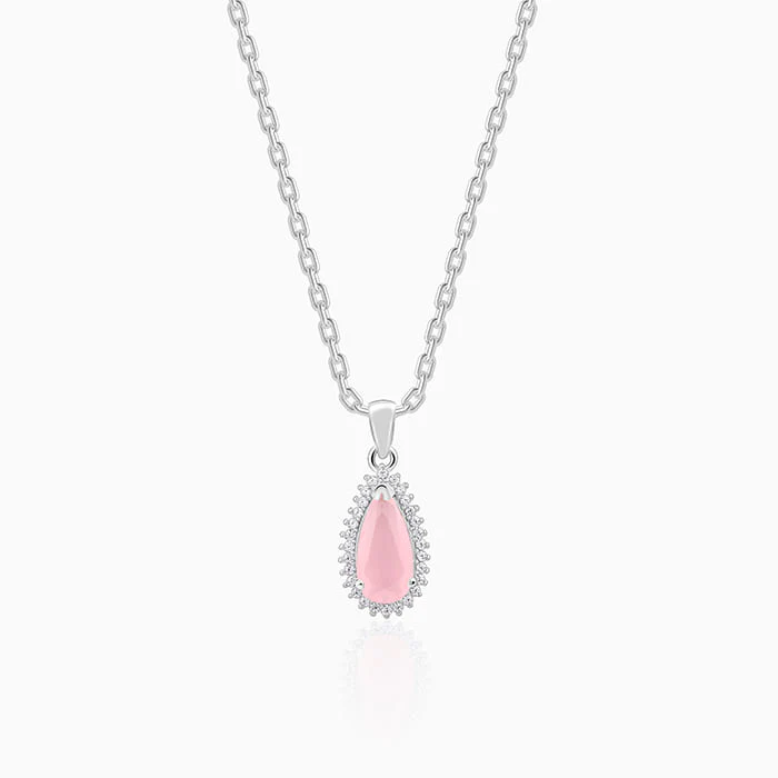 Silver Blush Aura Drop Pendant With Link Chain