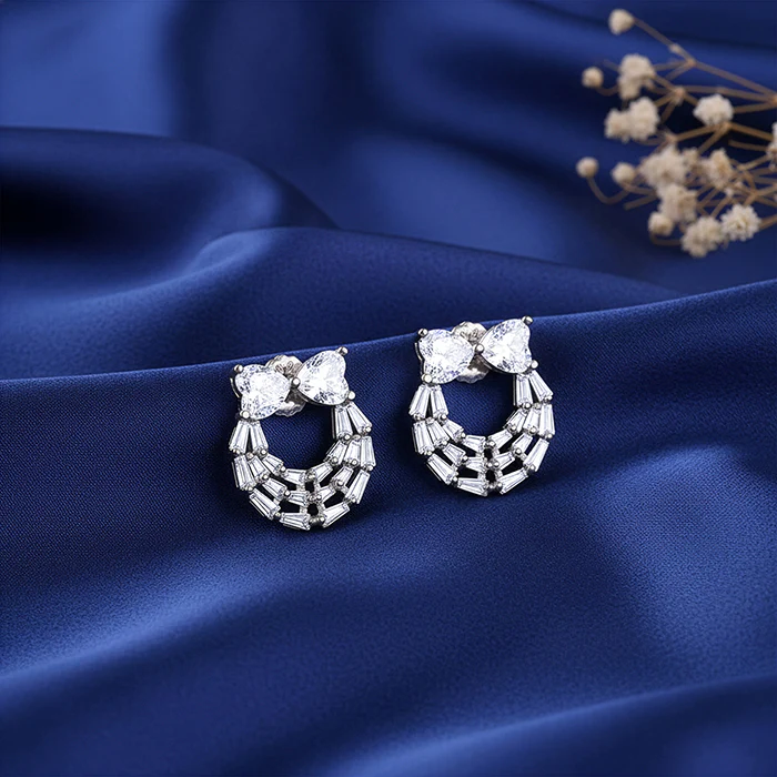 Silver Bow Heart Earrings - Image 2