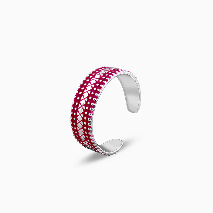 Silver Burgundy Patterned Toe Rings - Image 4