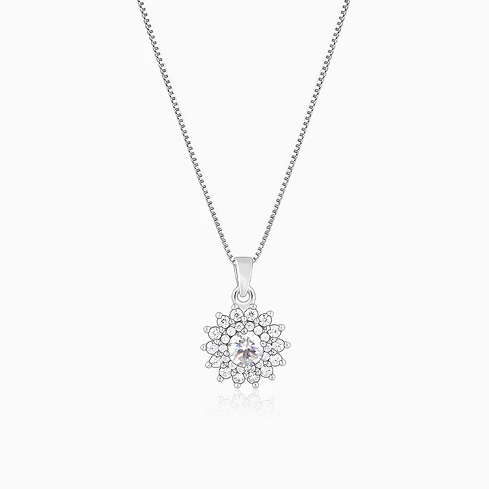 Silver Celestial Floral Pendant With Box Chain