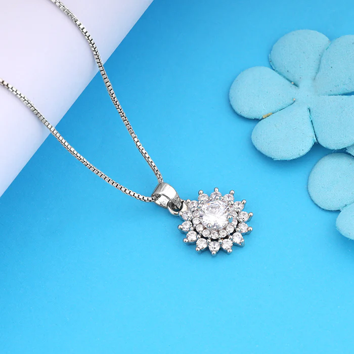 Silver Celestial Floral Pendant With Box Chain - Image 2