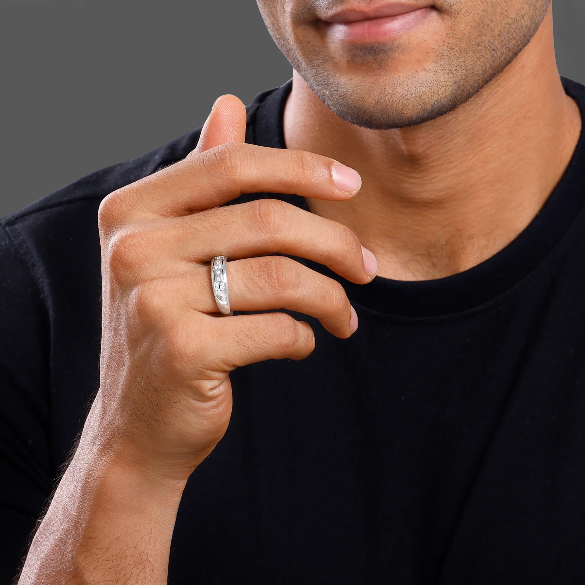Silver Celestial Grid Ring For Him - Image 3