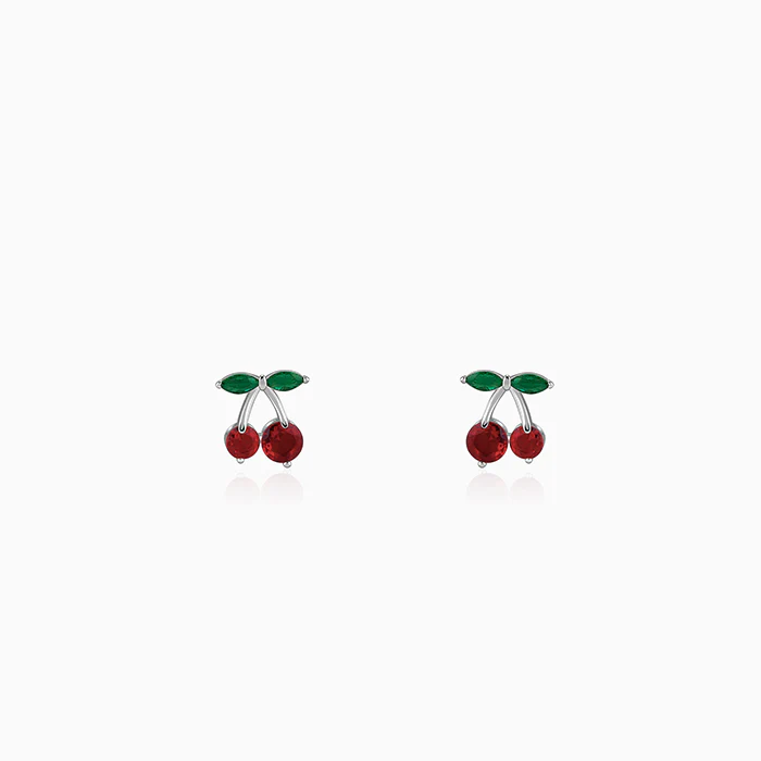 Silver Cherry Charm Earrings