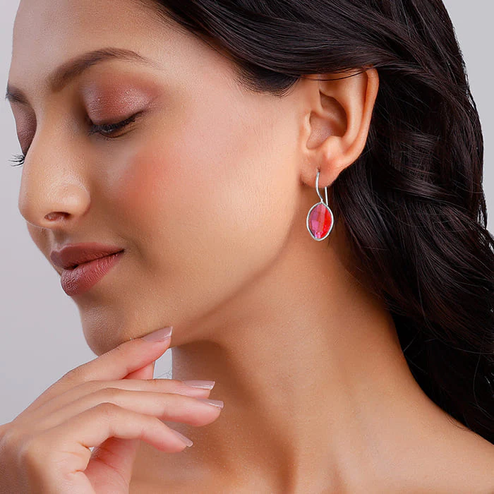 Silver Cherry Pink Crystal Earrings - Image 3