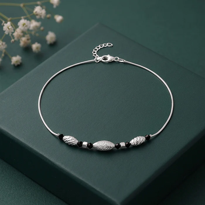 Silver Chrome Beaded Anklet - Image 2
