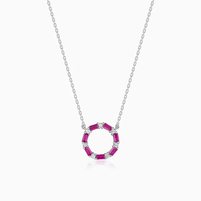 Silver Circle of Pink Necklace