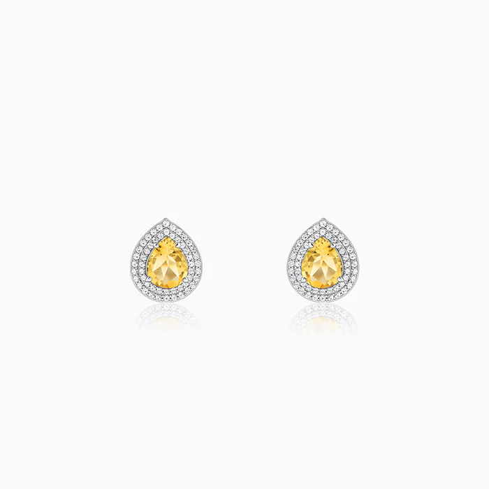 Silver Citrine Drop Studs