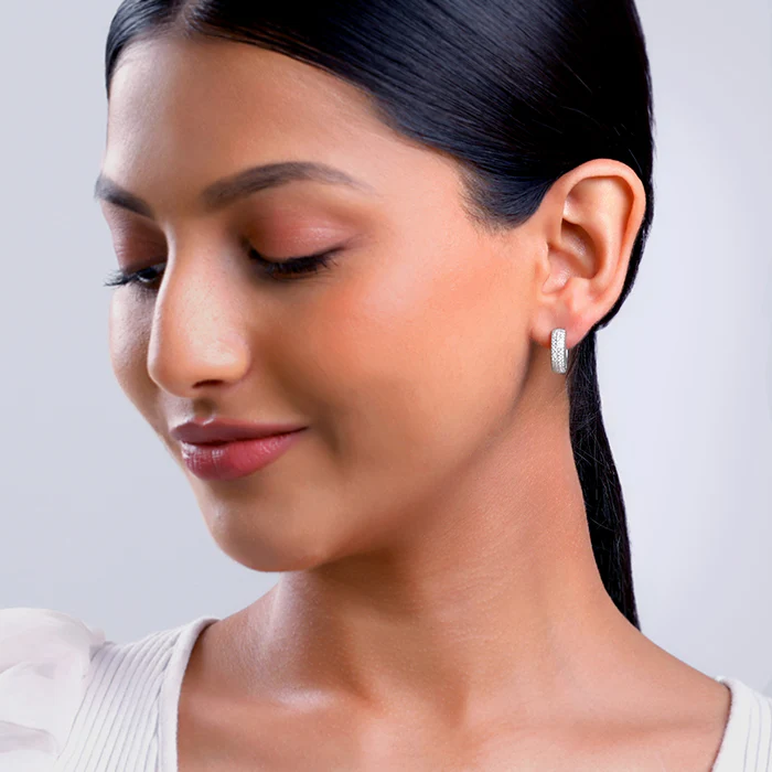 Silver Classic Admiring Hoop Earrings - Image 3