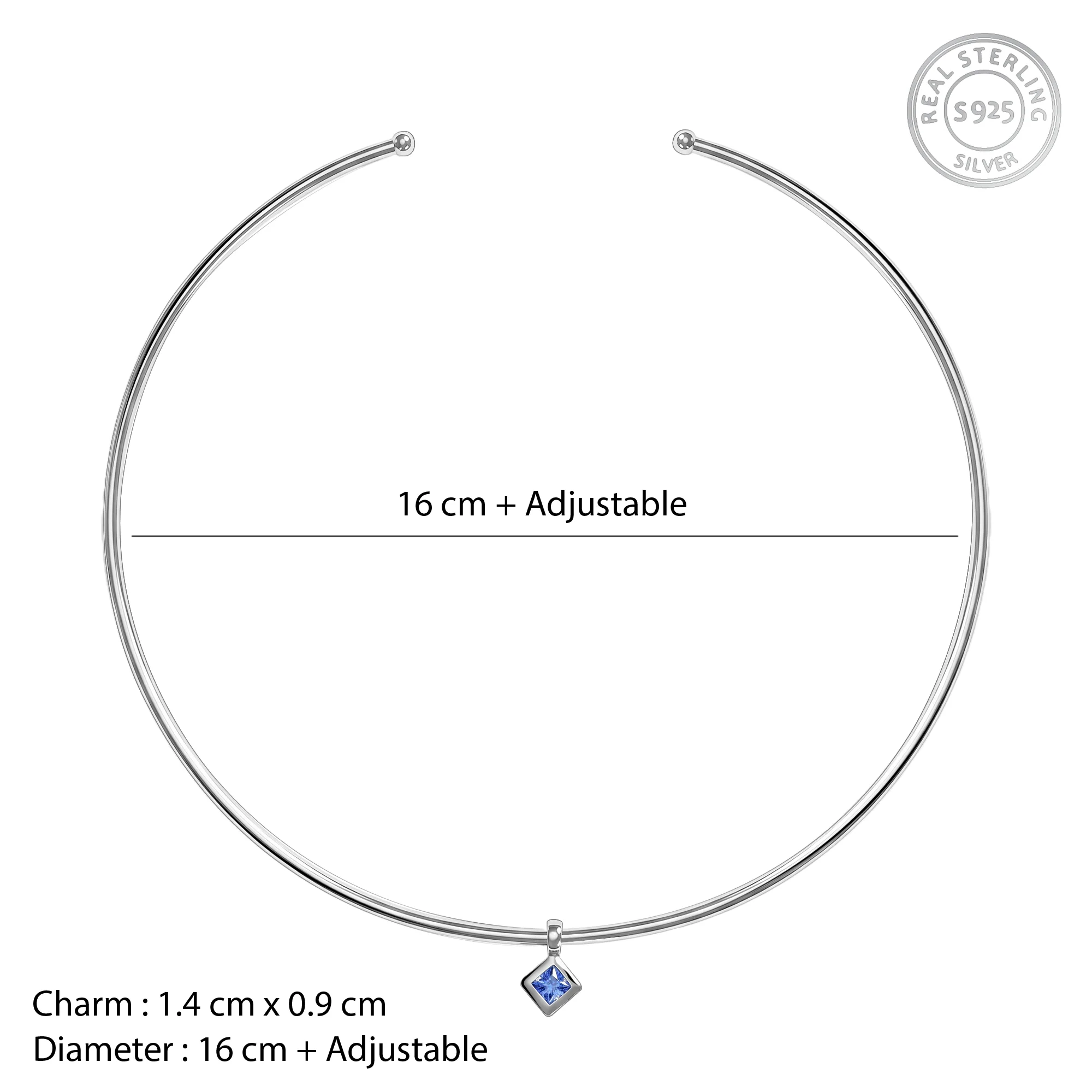 Silver Classic Blue Solitaire Hasli Necklace - Image 4