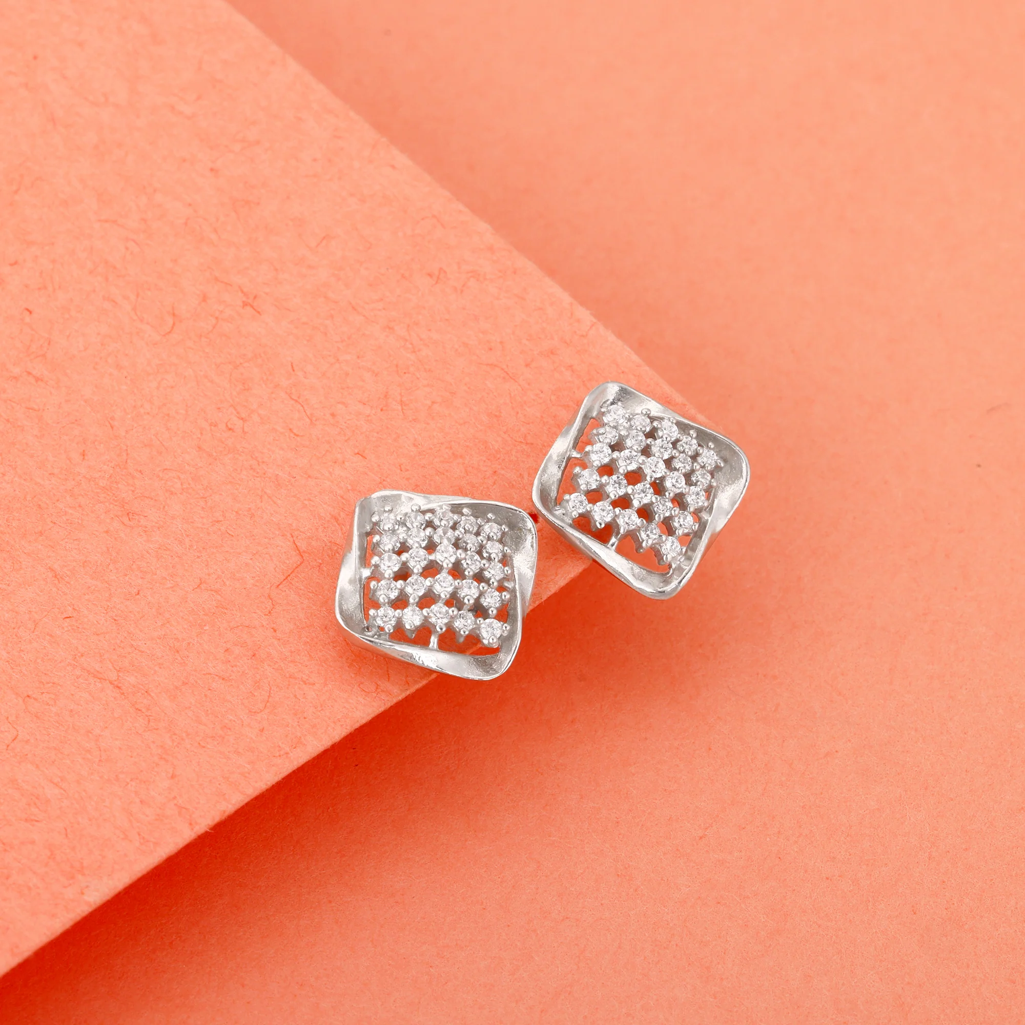 Silver Classic Cut Square Earrings - Image 2