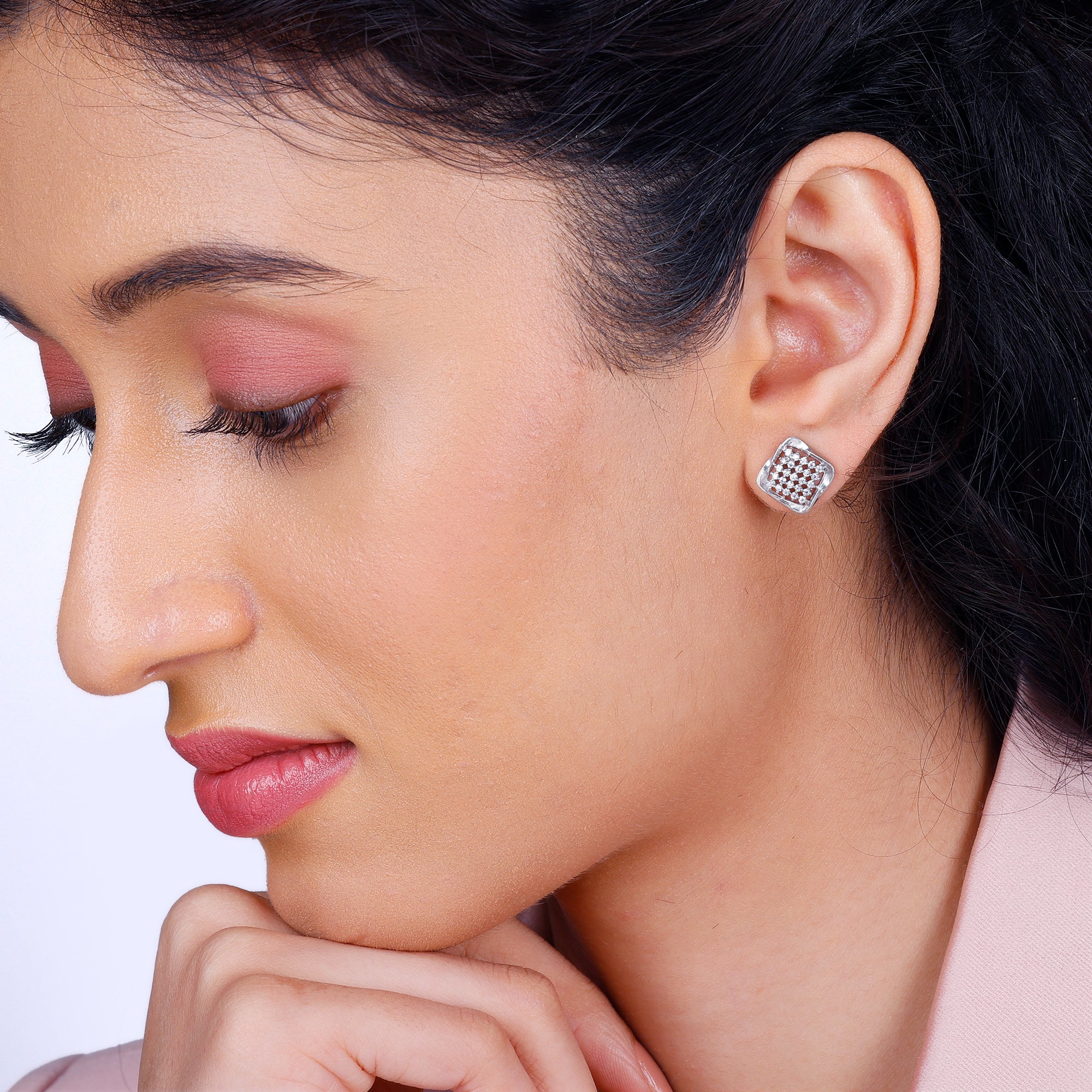 Silver Classic Cut Square Earrings - Image 3