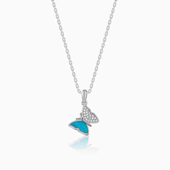 Silver Classy Butterfly Pendant With Link Chain